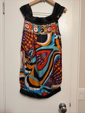 Body Language Paris Silk Multi Colored Party Mini Dress  Size:L